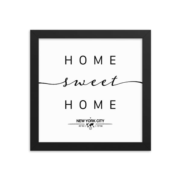 New York City, New York, USA Home Sweet Home With Map Coordinates Framed Artwork