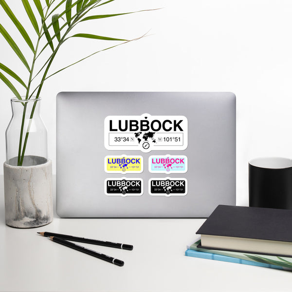 Lubbock Texas Stickers, High-Quality Vinyl Laptop Stickers, Set of 5 Pack
