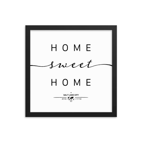 Salt Lake City, Utah, USA Home Sweet Home With Map Coordinates Framed Artwork