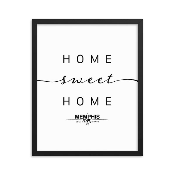 Memphis, Tennessee, USA Home Sweet Home With Map Coordinates Framed Artwork