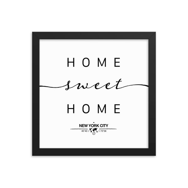 New York City, New York, USA Home Sweet Home With Map Coordinates Framed Artwork