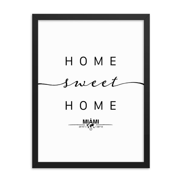 Miami, Florida, USA Home Sweet Home With Map Coordinates Framed Artwork