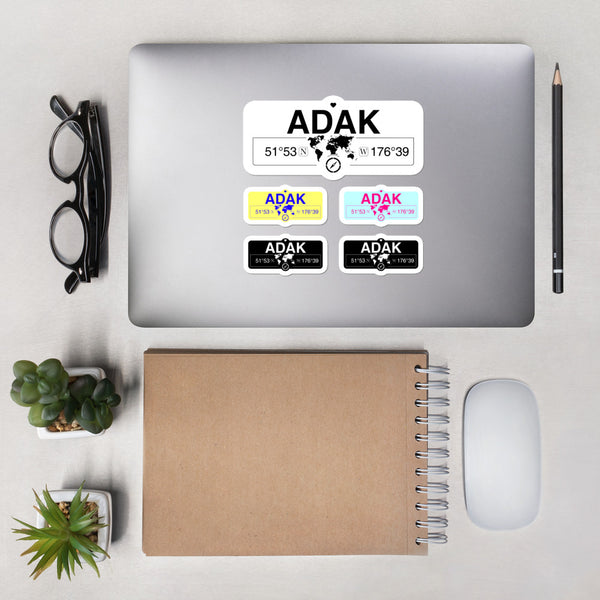 Adak, Alaska Stickers, High-Quality Vinyl Laptop Stickers, Set of 5 Pack