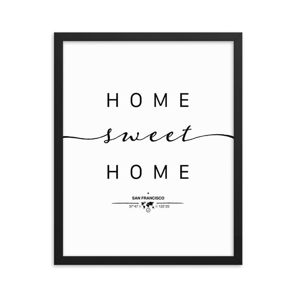 San-Francisco, California, USA Home Sweet Home With Map Coordinates Framed Artwork