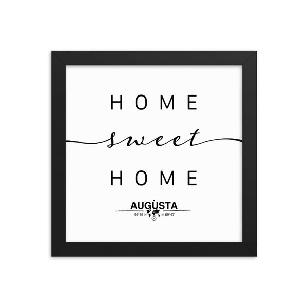 Augusta, Maine, USA Home Sweet Home With Map Coordinates Framed Artwork