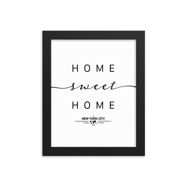 New York City, New York, USA Home Sweet Home With Map Coordinates Framed Artwork