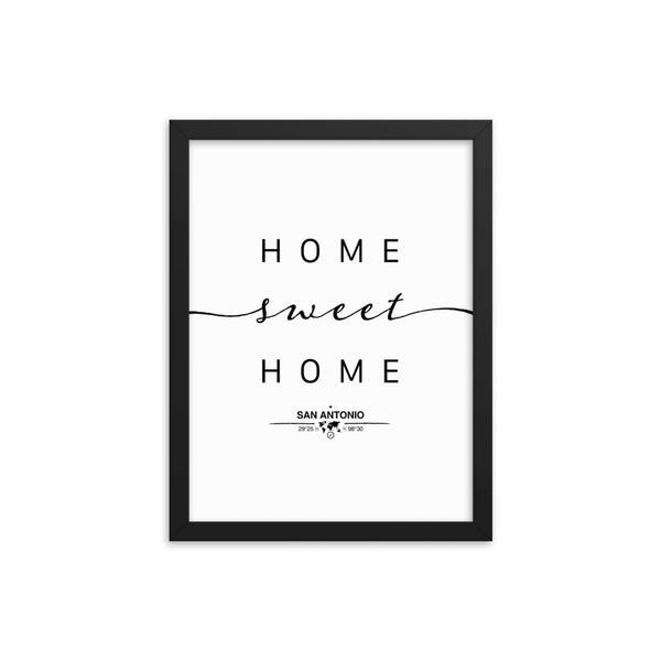 San Antonio, Texas, USA Home Sweet Home With Map Coordinates Framed Artwork