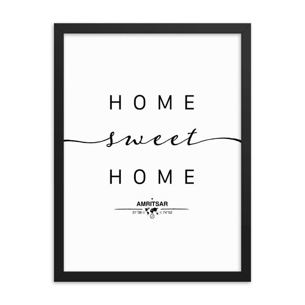 Amritsar Punjab, India Home Sweet Home With Map Coordinates Framed Artwork