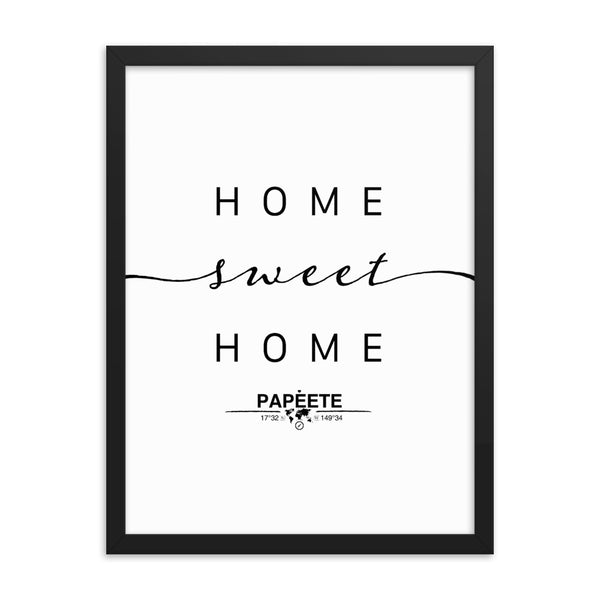 Papeete, French Polynesia, France Home Sweet Home With Map Coordinates Framed Artwork