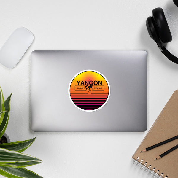 Yangon, Myanmar 80s Retrowave Synthwave Sunset Vinyl Sticker 4.5"
