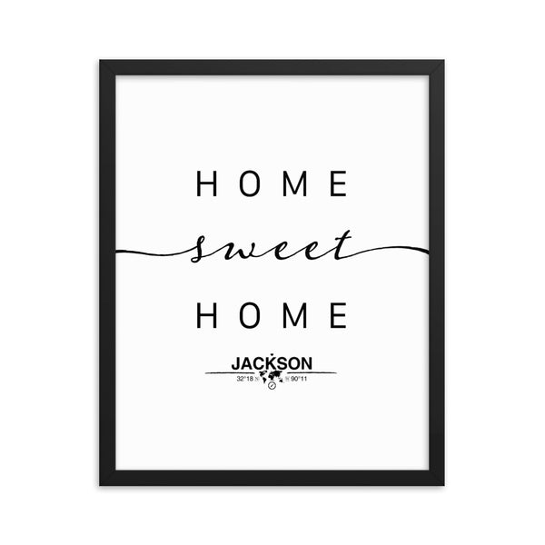 Jackson, Mississippi, USA Home Sweet Home With Map Coordinates Framed Artwork