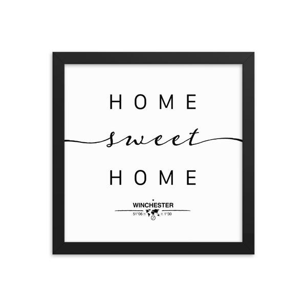 Winchester, England, UK Home Sweet Home With Map Coordinates Framed Artwork