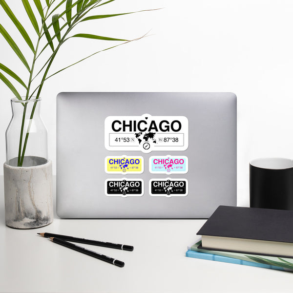 Chicago, Illinois Stickers, High-Quality Vinyl Laptop Stickers, Set of 5 Pack