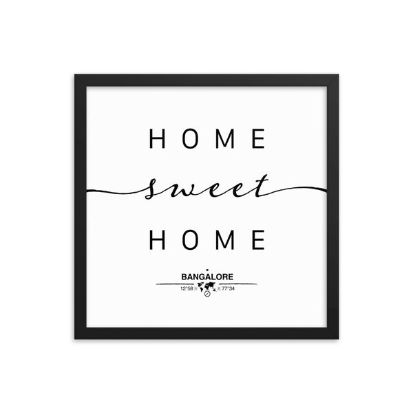 Bangalore,karnataka, India Home Sweet Home With Map Coordinates Framed Artwork