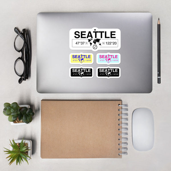 Seattle Washington High-Quality Vinyl Laptop Stickers, Set of 5 Pack