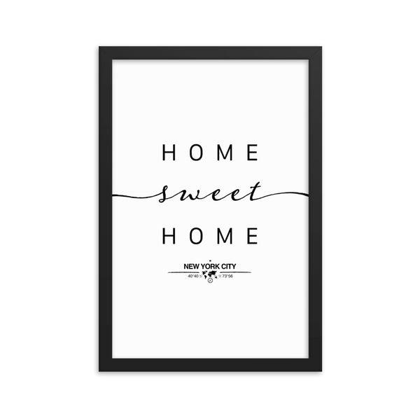 New York City, New York, USA Home Sweet Home With Map Coordinates Framed Artwork