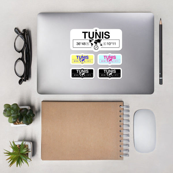 Tunis Tunisia Stickers, High-Quality Vinyl Laptop Stickers, Set of 5 Pack