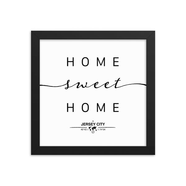 Jersey City, New Jersey, USA Home Sweet Home With Map Coordinates Framed Artwork