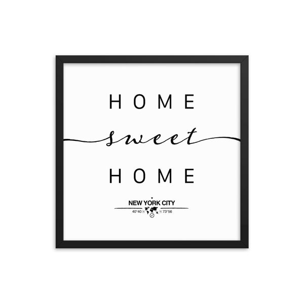 New York City, New York, USA Home Sweet Home With Map Coordinates Framed Artwork