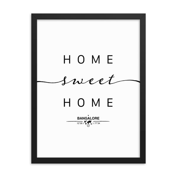 Bangalore,karnataka, India Home Sweet Home With Map Coordinates Framed Artwork