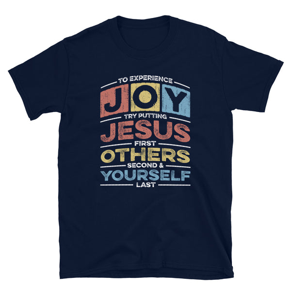 JOY - Jesus First, Others Second & Yourself Last Acronym in navy